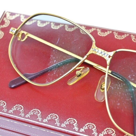 CARTIER Logo Trinity Reading Glasses Eye Wear Metal Plastic Gold France - Picture 12 of 14